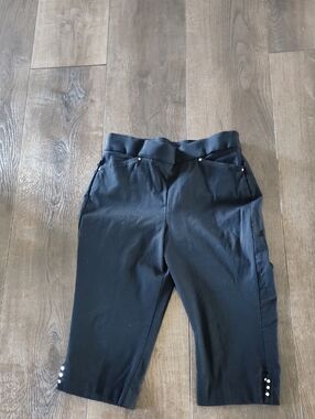 Christopher & Banks Black Capri Pants with Hem Button Detail Pockets